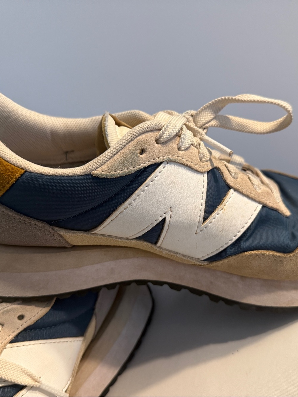 New Balance Navy Blue White Tan Athletic Sneakers